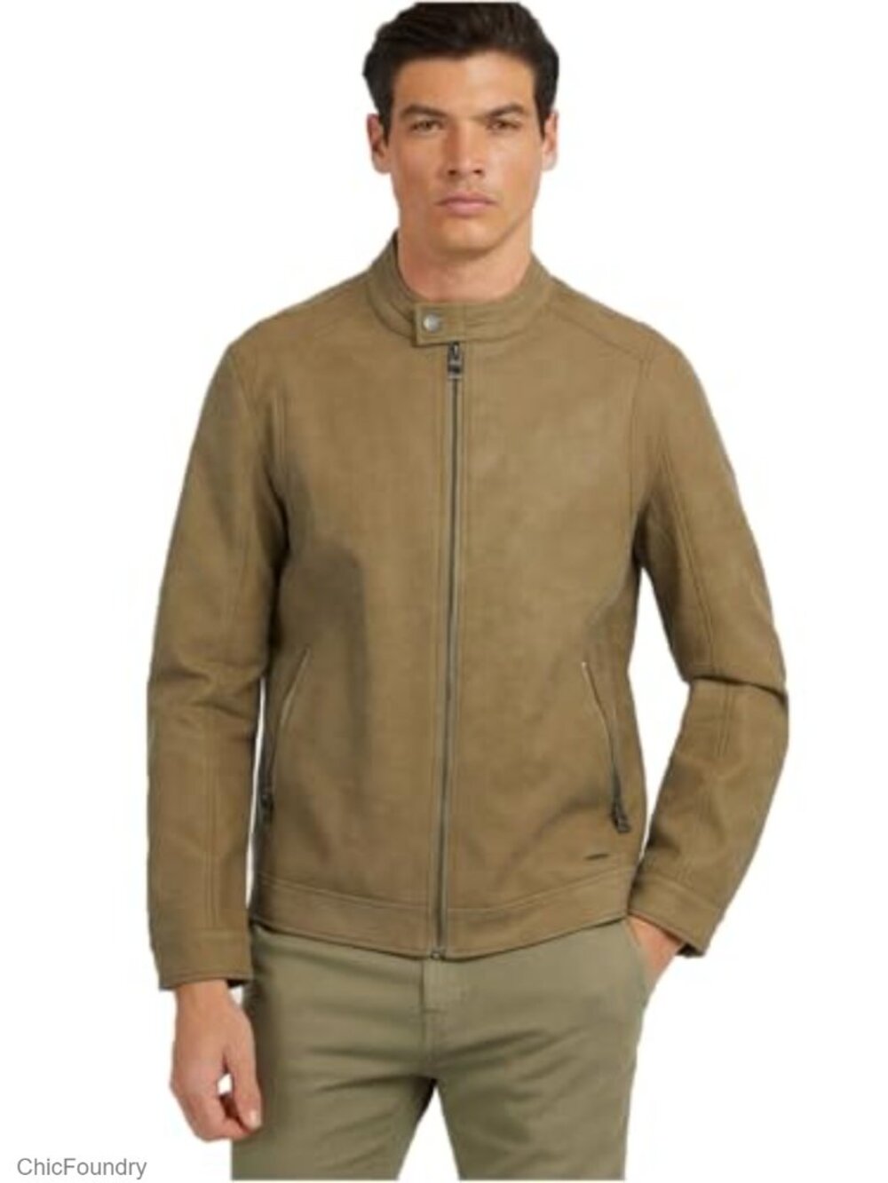 Men's Faux Leather Biker Jacket PU Suede Moto